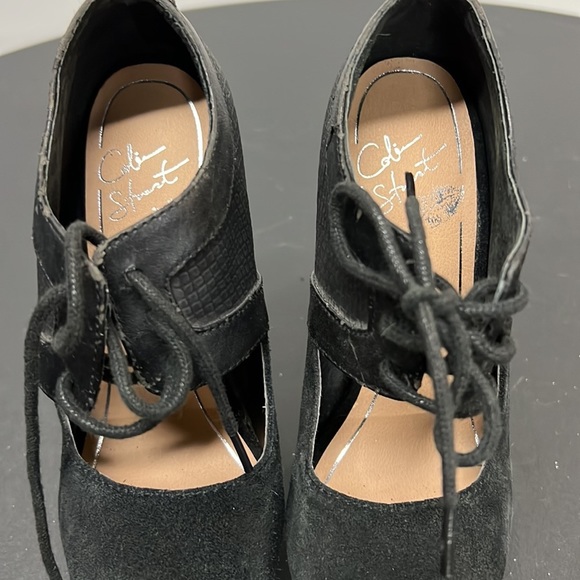 Colin Stuart lace up High Heels black leather suede women shoes size 5 - Picture 6 of 9